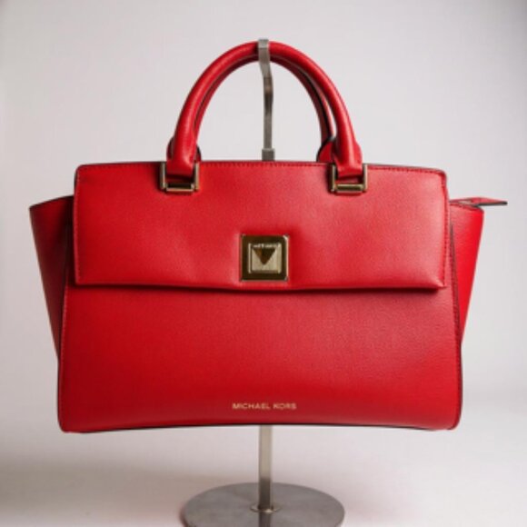 Michael Kors AUTHENTICATED Ava XL Saffiano Leather Satchel Red | Gold Hardware - Picture 1 of 15